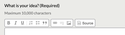 Screenshot showing text editor bar in Dialogue including formatting buttons, button to add a hyperlink, button to embed an image and HTML source button